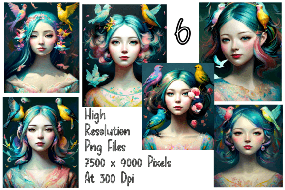 Download Woman Among Flora and Fauna Set of 6 - Fauna Collection